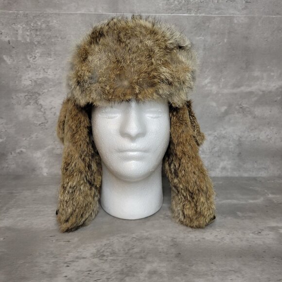 Mad Bomber Hat Rabbit Fur Womens Extra Large Aviator Trapper Hat Beige Tan - Picture 3 of 7